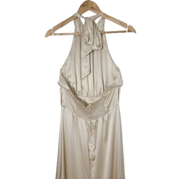 Reformation Kailey Almond Silk Midi Dress Womens Bridesmaid Party Halter Dress 8 - Picture 11 of 16